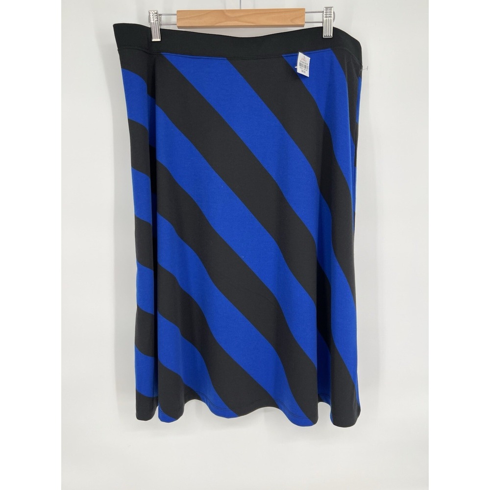 Liz Claiborne Sz XL Black Blue A-line Knit Pullon Skirt Stretch NWT Org$49